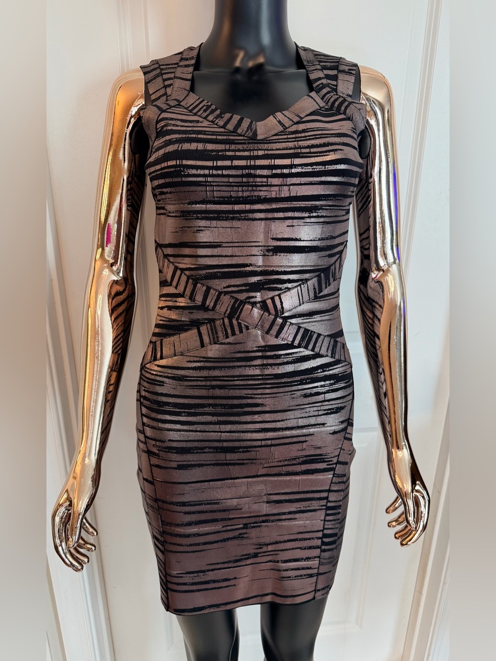 Striped Metallic Bodycon Dress